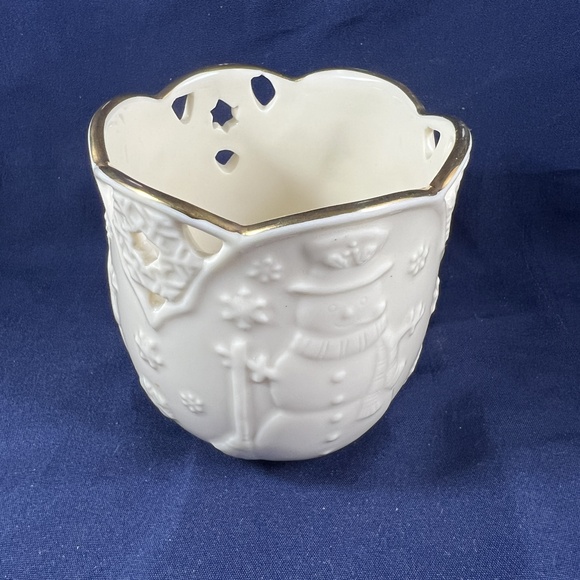 Lenox Other - Lenox Merry Lights Christmas Snowman Tea Light Votive Candle Holder Gold Trim